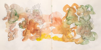 Traveling to the End, Watercolor Sketchbook, 2019, Seoul – Shanghai, Page 27-28