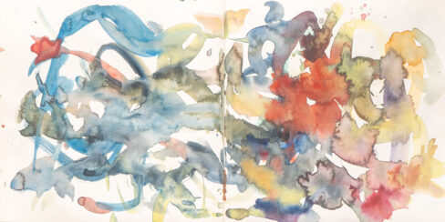 Traveling to the End, Watercolor Sketchbook, 2019, Seoul – Shanghai, Page 43-44